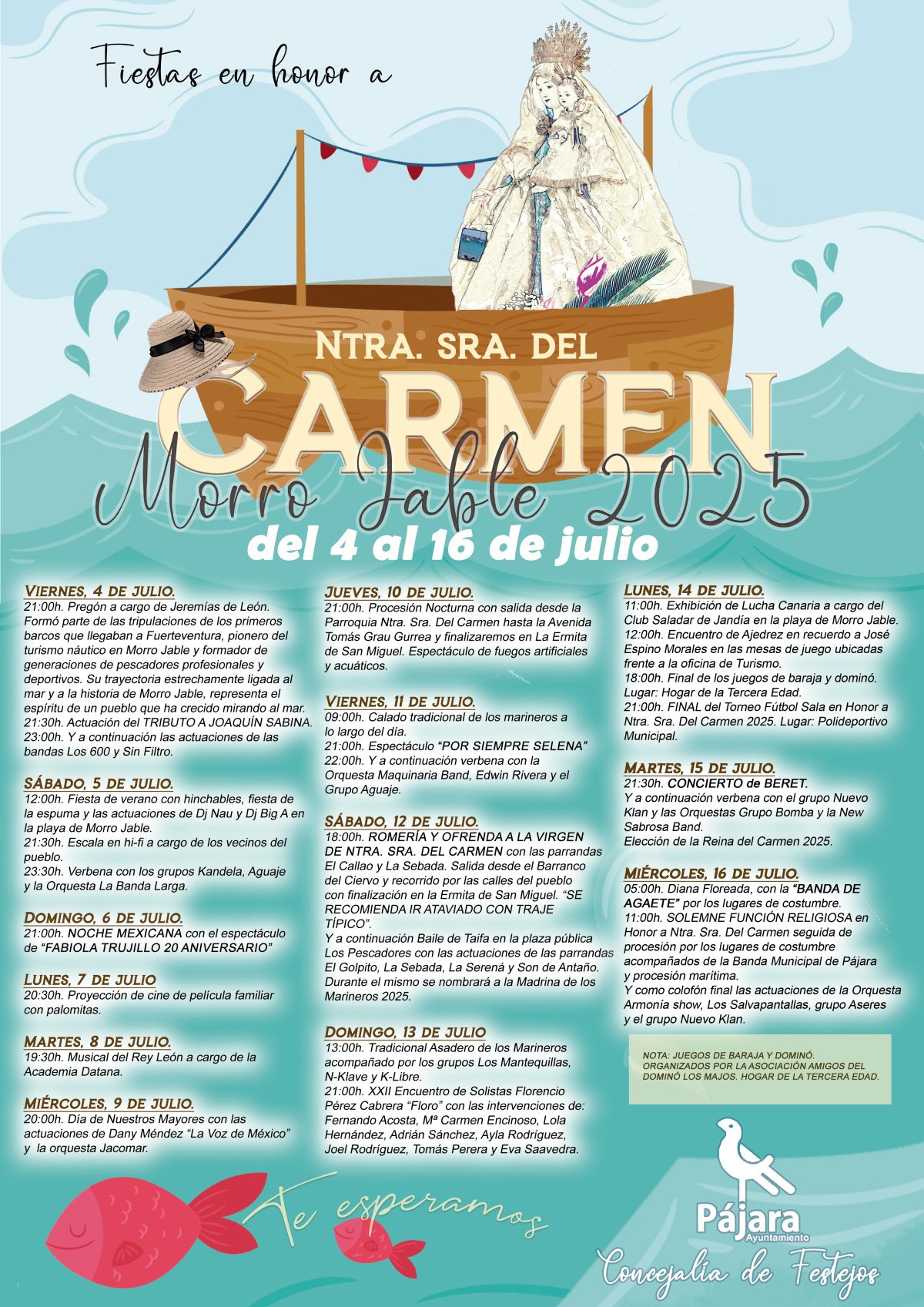 El Ayuntamiento de Pájara celebra las fiestas en honor a Nuestra Señora del Carmen 2025 en Morro Jable