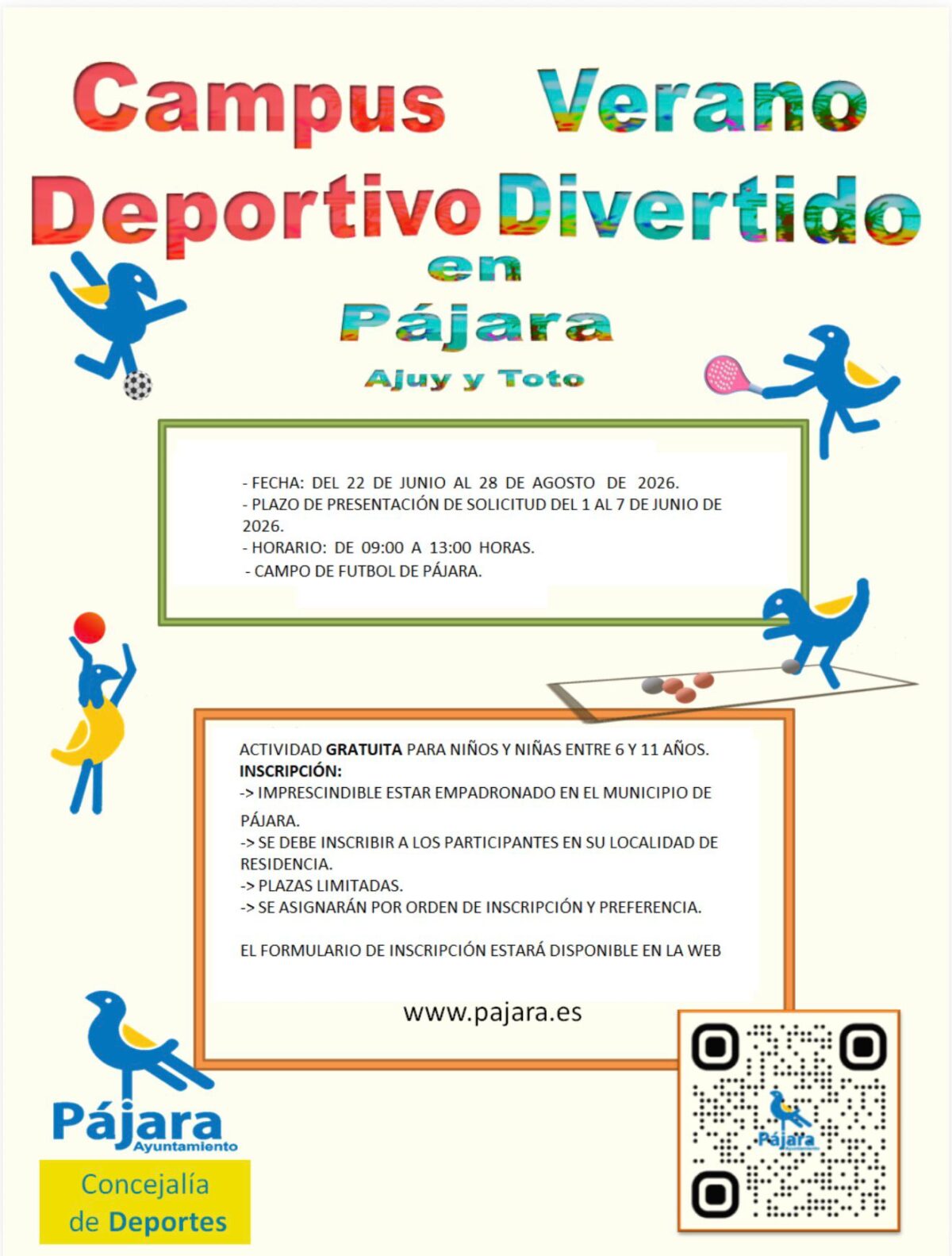 El Ayuntamiento de Pájara abre la preinscripción para el Campus Deportivo Verano Divertido